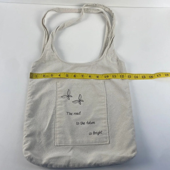 Off-white cotton canvas the future is bright printed book shoulder bag purse - Picture 4 of 11